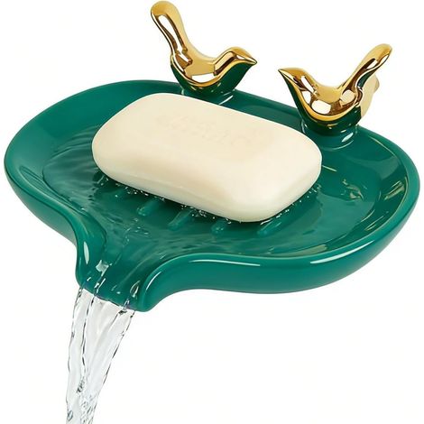 Ceramic Soap Dish Self Draining Sponge Organizer Bird Design