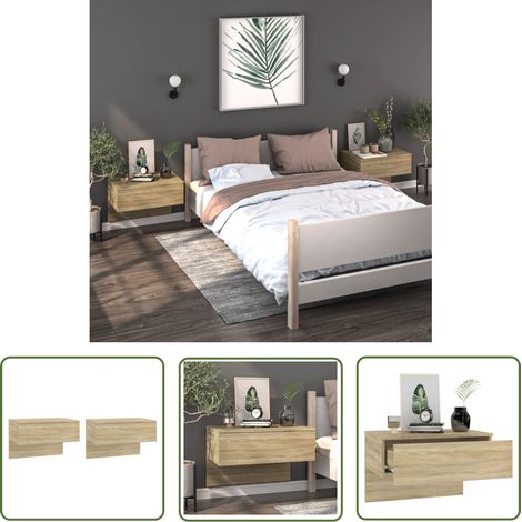 The Living Store Wand-Nachttische 2 Stk. Sonoma-Eiche - Wandregal - Wohnzimmer Dekoration - Holzregale - Nachtschränkchen - Möbel Online Kaufen (1/5)