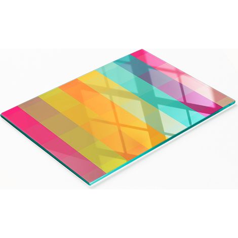 Tabla de servir de cristal para cocina con gr谩ficos, cuadrados coloridos, 80x52 cm