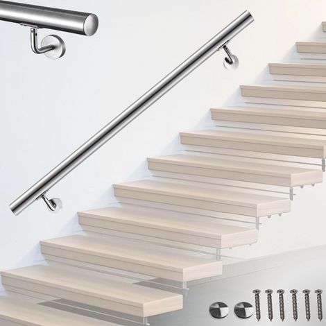 AICA Handrail, 304 Stainless steel handrail, with Bracket, 180cm, Silver, suitable for Indoor & Outdoor (1/5)