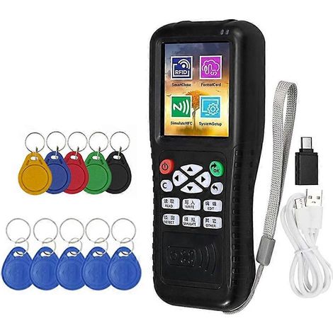 Lecteur/graveur de cartes à puce RFID NFC X100 + porte-clés 5 x UID/5200 - Noir (1/5)