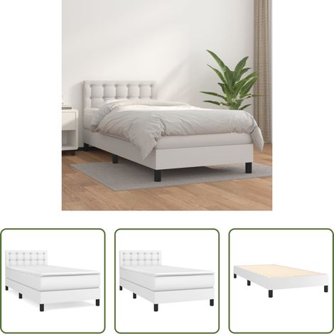 Kunstlederbett - Boxspringbett mit Matratze Weiß 90x190 cm Kunstleder (1/5)