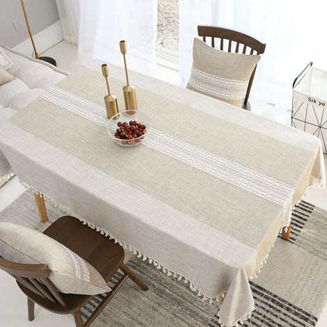 Nappe rectangulaire kaki 140 x 240 cm en coton et lin, infroissable, lavée et réutilisable.