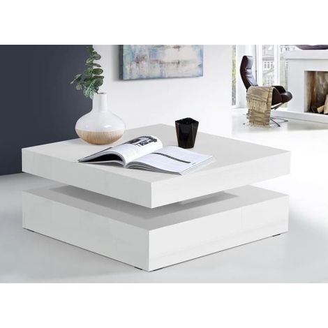 Table basse plateau rotatif - Carré Blanc brillant - 78 x 78 x 36 cm (1/3)
