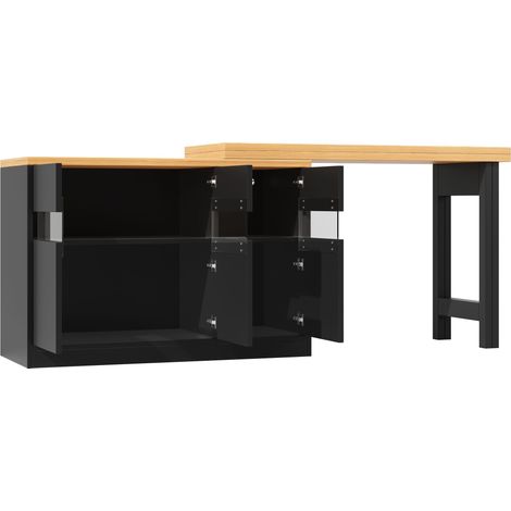ELVMI Tavolo Bar Allungabile con Ante in Vetro Vano Contenitore e LED per Cucina Sala da Pranzo Ufficio (1/5)