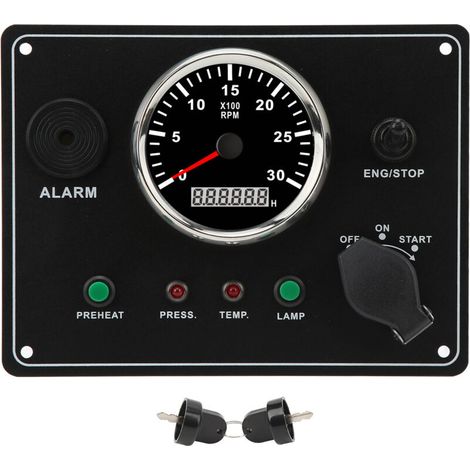 Multifunctional marine dashboard with 3000 RPM, speedometer, low oil pressure, and water temperature alarm for motorhomes, yachts, boats, and 12V circuit systems. (1/5)