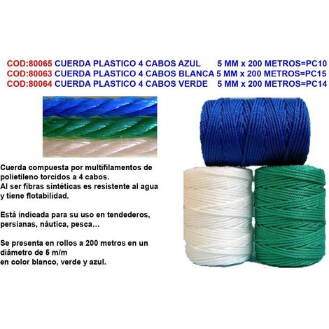 cuerda plastico rafia-pp multiuso 4 cabos blanca 5 mm x 200 m pc14 nueva pc15