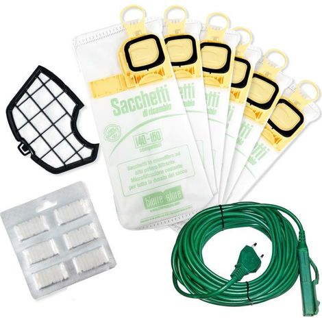 Sacchetti folletto vk 140 vk 150 6pz + 6 profumi + cavo 10metri + filtro compatibili