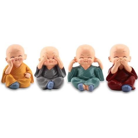 4 ensembles de boeuf et moine bouddha, mignon moine boeuf statue de résine maison décoration de cadeaux de Noël table de dîner (1/5)