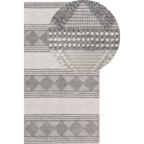 Tappeto in lana intrecciata a mano motivo geometrico 80 x 150 cm beige chiaro e grigio Bozova
