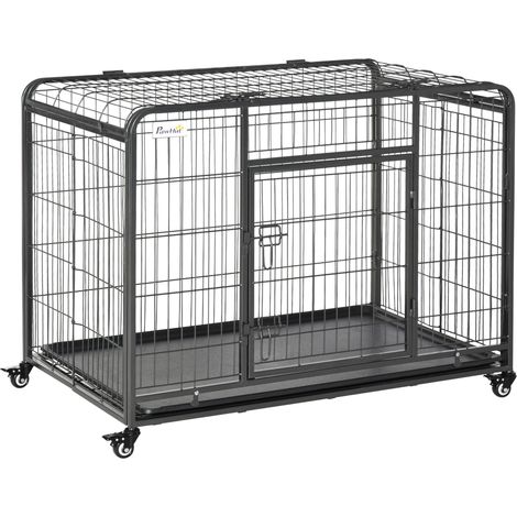PawHut Metal Dog Cage Kennel Locking Door & Wheels Removable Tray 109.5 x 71 x 78 cm (1/5)