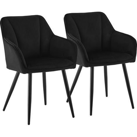 Clipop – Lot de 2 chaises de salle à manger en velours – Accoudoirs, rembourrage mousse épaisse, pieds métal noir – Largeur 40cm, hauteur assise 42cm – Noir (1/4)