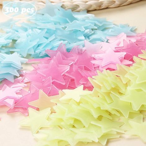 Étoiles Phosphorescentes - Lot de 300 Pièces en Plastique Souple - Pour Décoration Murale et Plafond de Chambre d'Enfant - Autocollants Réutilisables sans Trace (1/5)