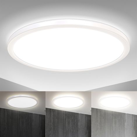 Panneau LED à lumière indirecte, plat, intensité lumineuse variable par paliers, dalle led, plafond, plafonnier led, lustre salon, lustre cuisine, 42x2,9 cm, blanc (1/5)