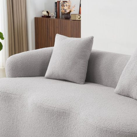 Canapé deux places incurvé gris clair, accoudoirs arrondis, canapé compact avec 2 coussins, canapé de chambre beige — Aucun assemblage requis. (1/5)