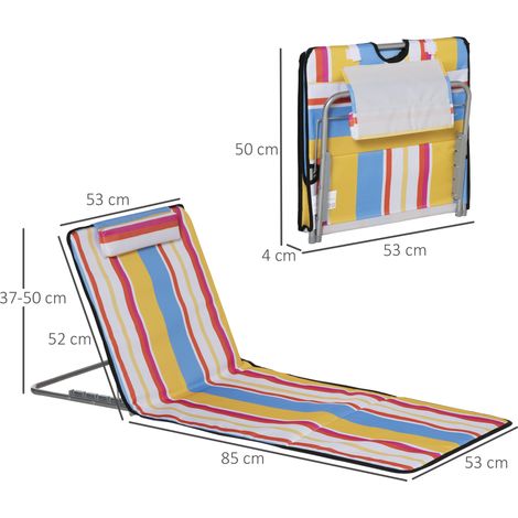 Tapis de plage, lot de 2, transat de plage pliable avec appui-tête, matelas de plage réglable en hauteur sur 5 niveaux avec sac de transport, acier, multicolore, 134 x 48 x 33-43 cm (1/5)