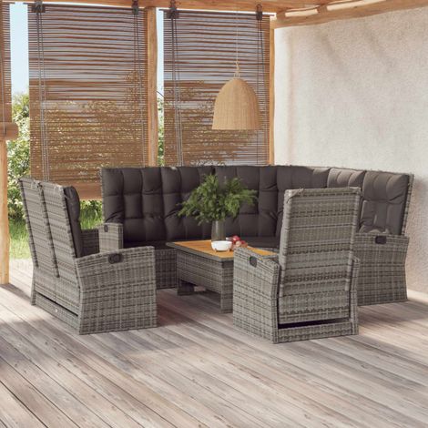 4-tlg. Garten-Lounge-Set mit Kissen Grau Poly Rattan