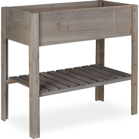 Orto rialzato per verdure ed erbe 80 x 80 x 80 cm con ripiano pratico in legno grigio 130005007