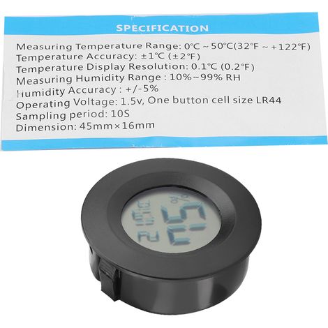 Thermomètre Numérique LCD Rond pour Reptiles et Animaux Domestiques (Noir)