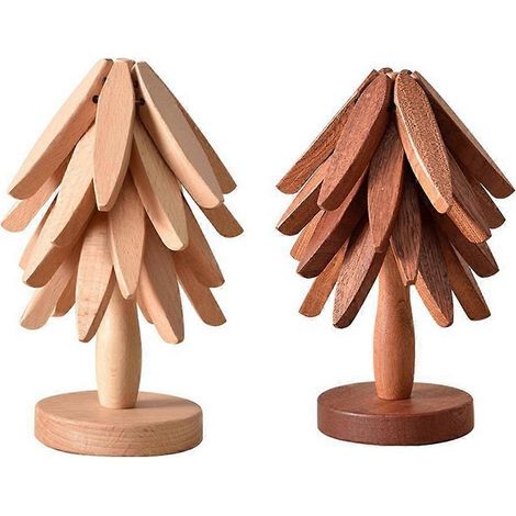 2 jeux de dessous de verre en bois pour arbres, tapis isolant en bois-- (1/5)