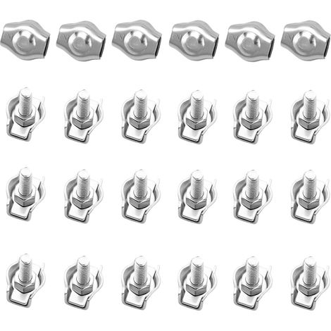 APEX 24 Pièces Pince Câble Métallique,Serre-Câble M2,Clips de Câble en Acier Inoxydable Pour Câble D’Acier 2mm,Pour Les Chantiers (1/5)