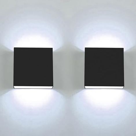 Sollbry 2 pièces Applique Murale LED 7W Moderne Intérieur Lumière Blanche Froide Carrée Noir pour Chambre Salon Colonnade Jardin (1/5)