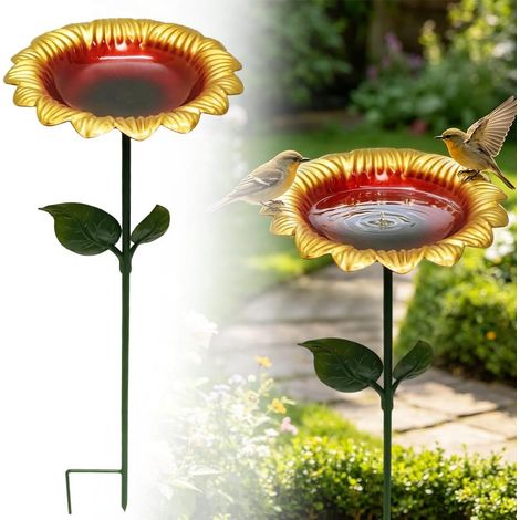 Abreuvoir à oiseaux en métal, tournesol, abreuvoir pour oiseaux debout, distributeur de nourriture pour oiseaux sauvages, abreuvoir d'eau, bol pour oiseaux, oiseaux sauvages, abreuvoir à oiseaux (1/5)