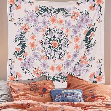 Wandteppich mit floralem Boho-Muster, Mandala-Motiv, klassischer Druck, gepolsterter Wandteppich, Wandbehang für Wohnzimmer und Schlafzimmer, 130 x 150 cm (1/5)