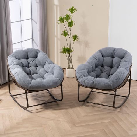 Fauteuil à bascule extérieur en rotin gris OKMYHOME (1/5)