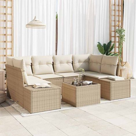 Set Divano da Giardino 7 pz Beige polyrattan vidaXL (1/5)