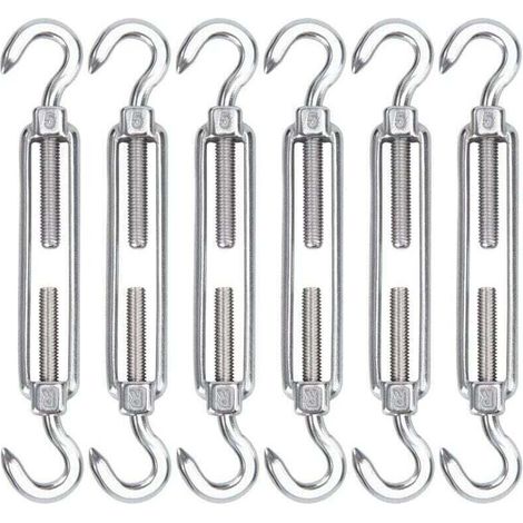 M5 Tendeur Cable Acier Inoxydable, Lot de 6 Tendeur de Fil Crochet et Crochet Réglable Heavy Duty Tension Hook & Hook pour Corde Cable Fil à Linge, Grillagefor Sun Shade Installation