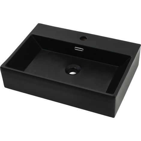 Vasque avec trou de robinet en céramique 76 x 42,5 cm noir