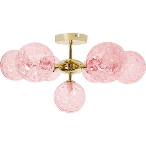 Lampadario in vetro 7 luci rotonde rosa metallizzato Anadyr