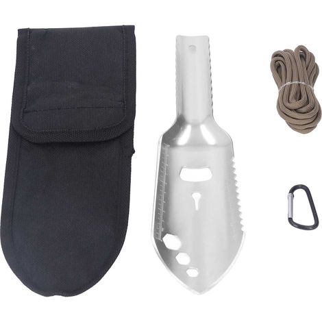 Pelle multifonction camping en alliage d'aluminium, outil de survie compact pour randonnée extérieure, argent (1/5)
