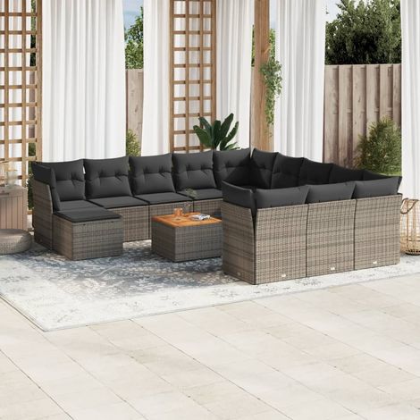 Set sofás de jardín con cojines 13 piezas ratán sintético gris vidaXL (1/5)