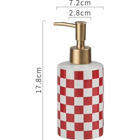 (C) Distributeur de savon en céramique, motif géométrique à carreaux, flacon de lotion, flacon de shampoing à pompe, accessoires de rangement pour salle de bain (1/5)