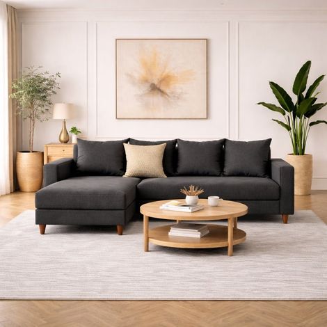 Schlafsofa anthrazitfarbener Stoff – Ecksofa – kompakt 215 × 150 (1/5)
