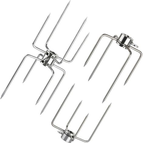 Lot de 3 fourchettes à rôtir en acier inoxydable à 4 pointes aiguilles de viande pour brochette barbecue fourchettes de viande pour poulet barbecue pour brochettes, accessoires pour rôtissoire (1/5)