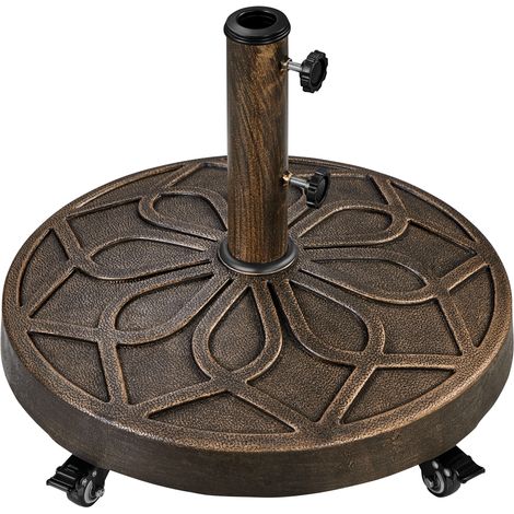 Homevive Base para Sombrilla de Jardín con Ruedas Soporte de Parasol Redondo para Mástiles de hasta 38/48 mm Terraza Balcón Bronce (1/5)