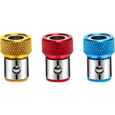 3-teiliger universeller, abnehmbarer magnetischer Schraubendreherringhalter, rutschfestes Zubehör aus Legierung für 1/4-Zoll-Sechskantschaft-Doppelschraubendreherbits, rot, blau und gelb (1/5)