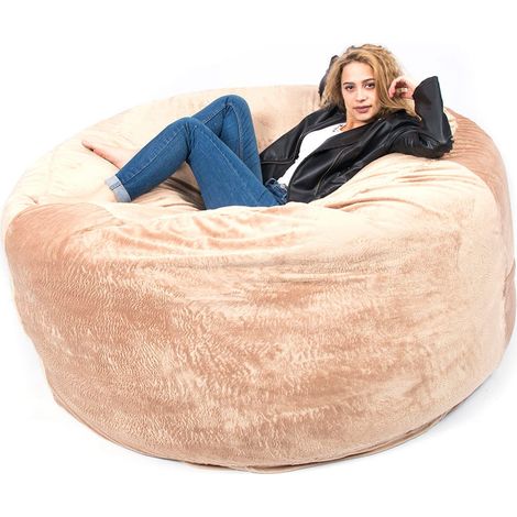 Pouf Géant Rond XXXL Intérieur En Tissu Doux Polaire Beige, Déhoussable, Pour Salon - TiTAN (1/5)