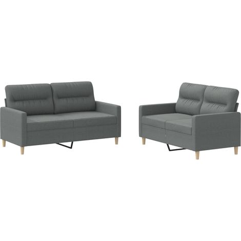 vidaXL Juego de sofás con cojines 2 piezas tela gris oscuro (1/2)