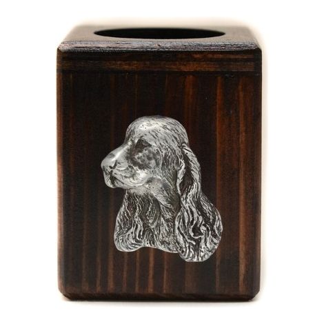 Bougeoir en bois représentant un cocker anglais, un souvenir unique après la perte d'un chien, fabriqué artisanalement par Art-Dog. (1/5)