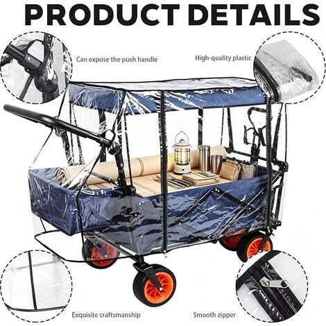 Housse de Pluie pour Chariot Voiture, 115 x 51 x 75 cm avec Fermeture éclair, Transparente Bâche, Pliable, Camping (1/3)