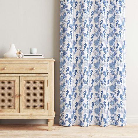 TENDA CORALLI e CAVALLUCCI MARINI BLU cm. 150X280 Confezionata Made in Italy