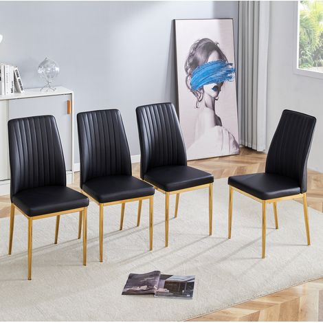Juego de 4 sillas de comedor negras y doradas en PU y metal, diseño elegante para cocina y salón,43×42.5×92.5cm (1/5)