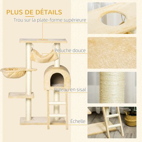 Arbre à chat griffoir arbre à grimper stable à plusieurs niveaux centre d'activités hauteur 98 cm beige (1/5)