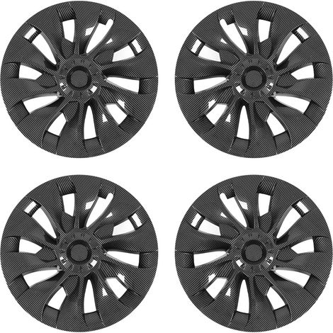 4 Pièces Enjoliveur de Jante Puissant Protection Robuste Cache Roue de Remplacement pour Tesla Model 3 2017-2023 Carbone Brillant (1/5)
