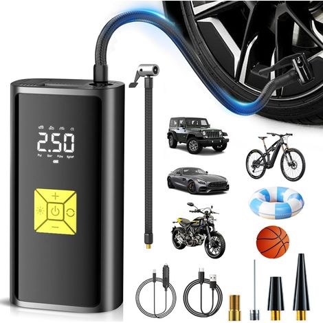 Portable Air Compressor, 150PSI DC 12V Wireless Portable Air Compressor, Electric Bicycle Pump with LED Light, Car Tyre Inflator for Car/Motorcycle/Bicycle (1/5)