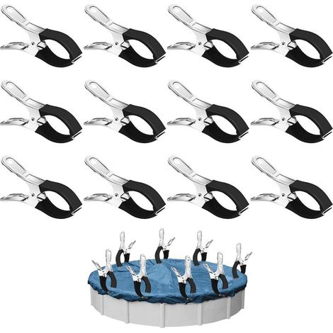 12 Metallklemmen für Poolabdeckungen, Poolplanenklemmen mit Schutzfolie, Klemmen für Aufstellpools, Hochspannungsklemmen für Poolabdeckungen (1/5)